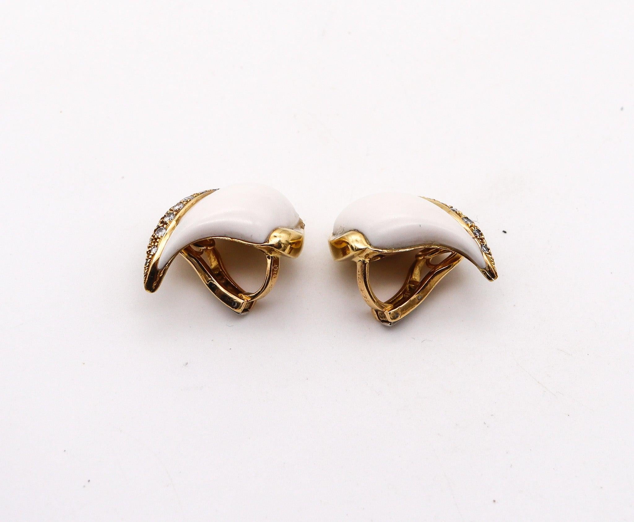 Cabochon BVLGARI Roma White Corals Clips-On Earrings In 18Kt Gold With 2.50 Ctw Diamonds