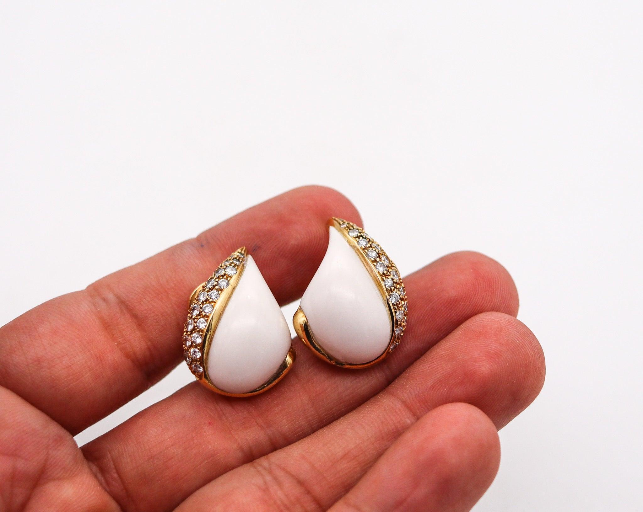 BVLGARI Roma White Corals Clips-On Earrings In 18Kt Gold With 2.50 Ctw Diamonds In Excellent Condition In Miami, FL