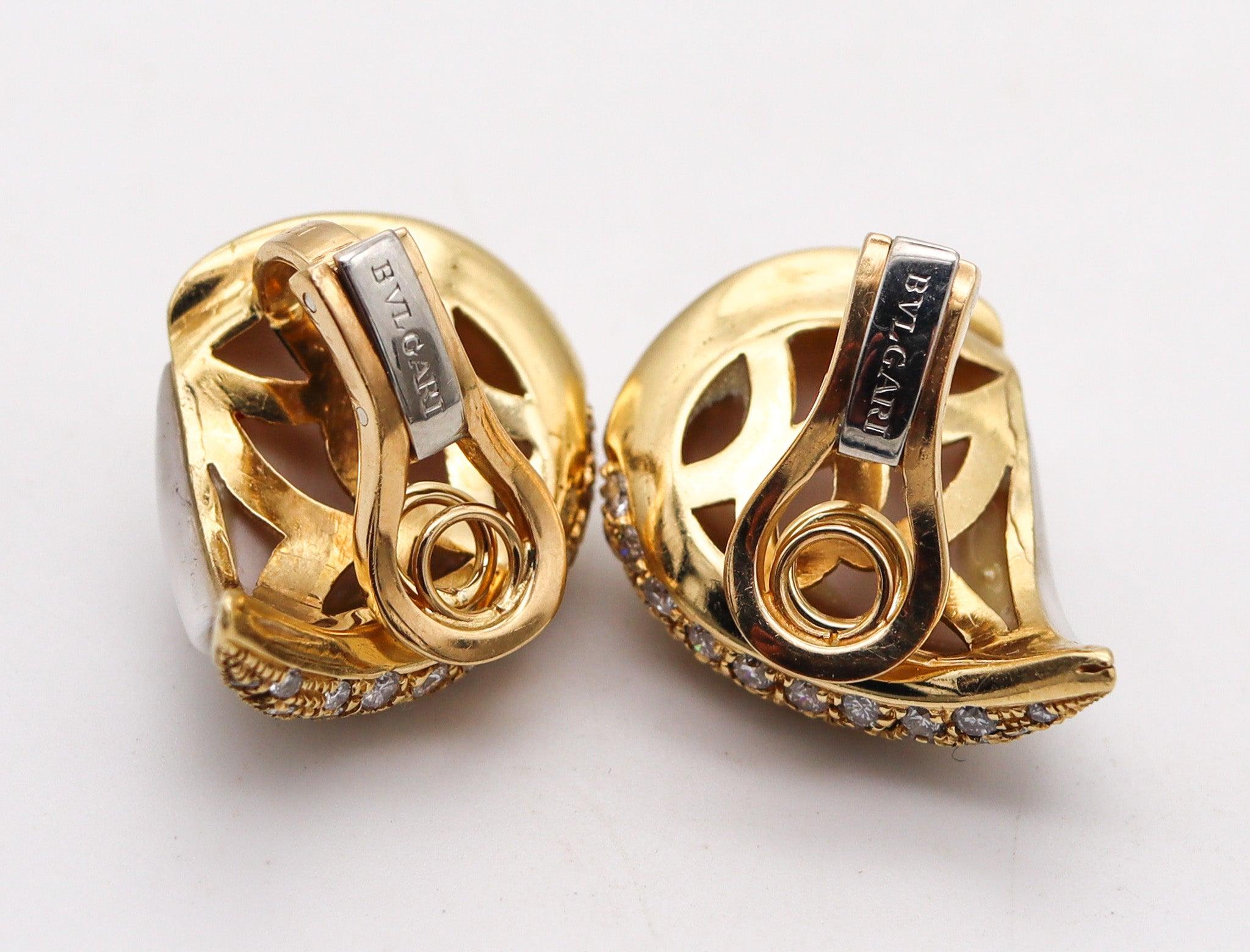 Women's BVLGARI Roma White Corals Clips-On Earrings In 18Kt Gold With 2.50 Ctw Diamonds