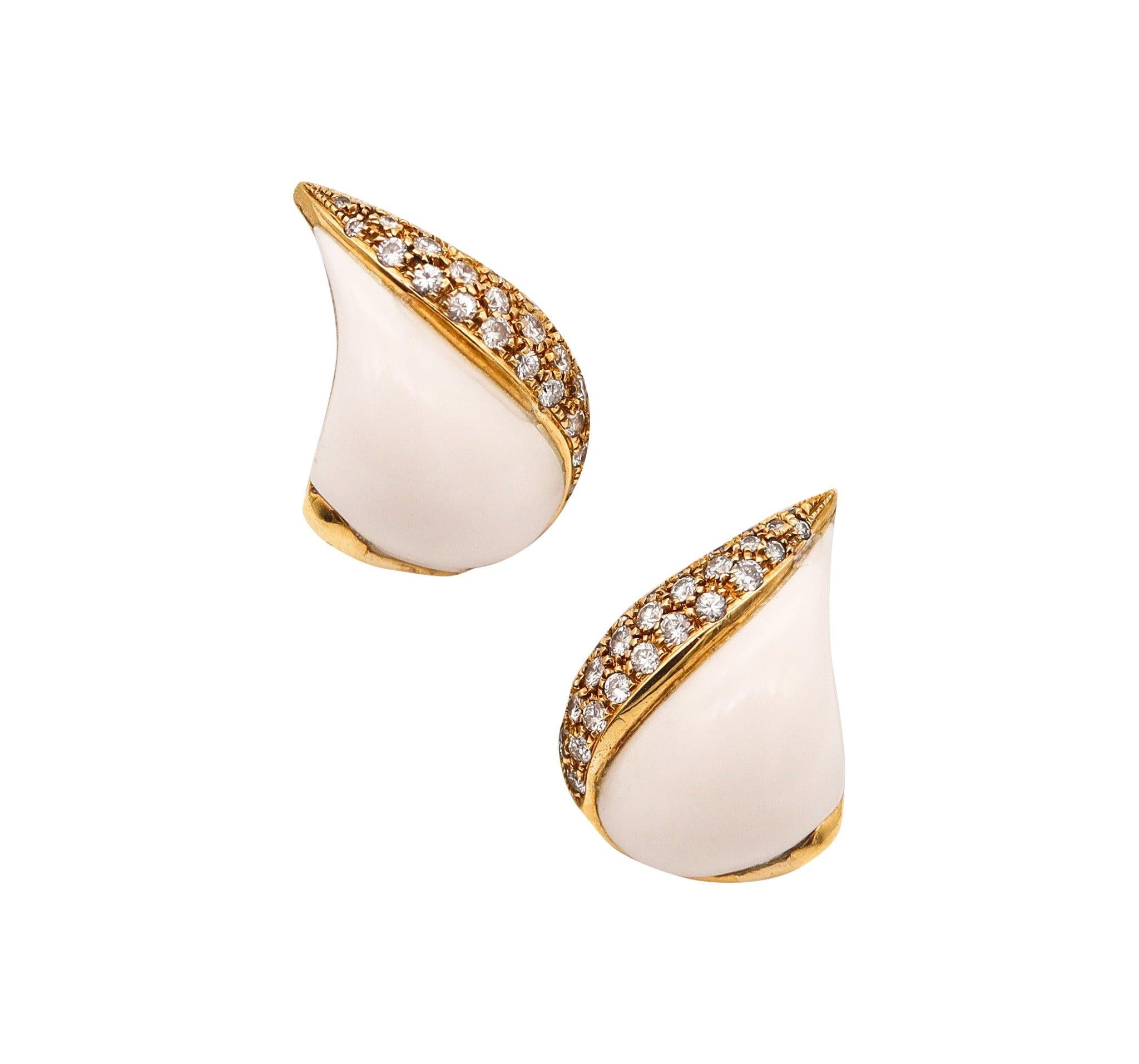 BVLGARI Roma White Corals Clips-On Earrings In 18Kt Gold With 2.50 Ctw Diamonds 1