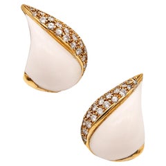 BVLGARI Roma White Corals Clips-On Earrings In 18Kt Gold With 2.50 Ctw Diamonds