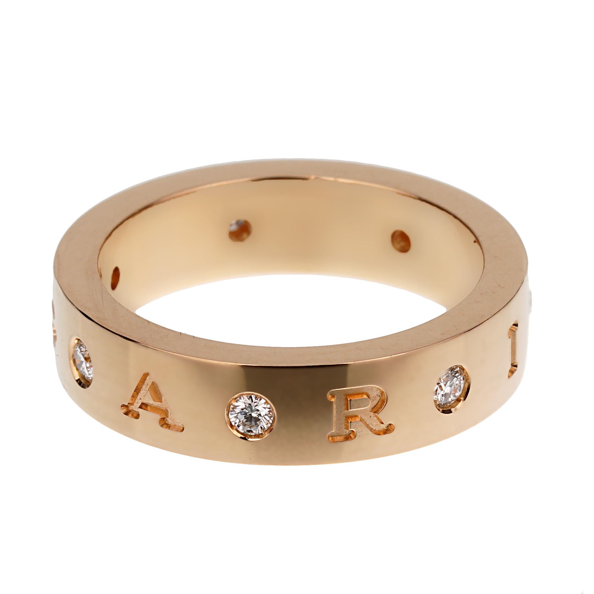 Round Cut Bvlgari Roman Sorbet 18k Rose Gold Diamond Band Ring Sz 6 1/2 For Sale