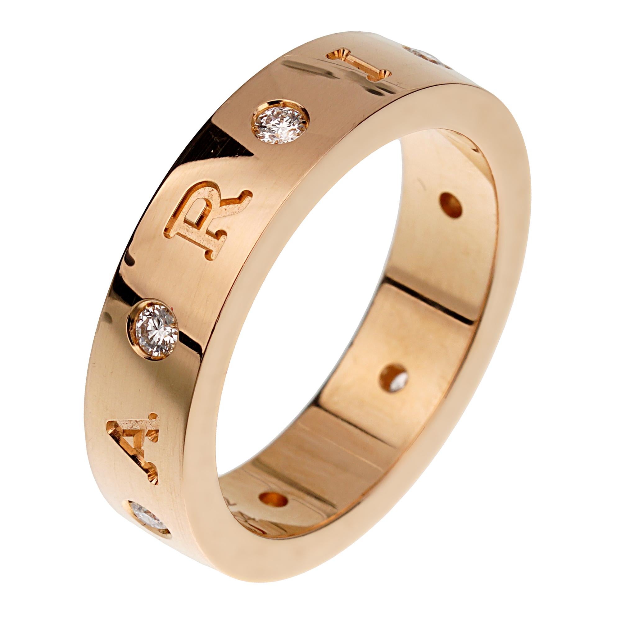 Bvlgari Roman Sorbet 18k Rose Gold Diamond Band Ring Sz 6 1/2 In Excellent Condition For Sale In Feasterville, PA