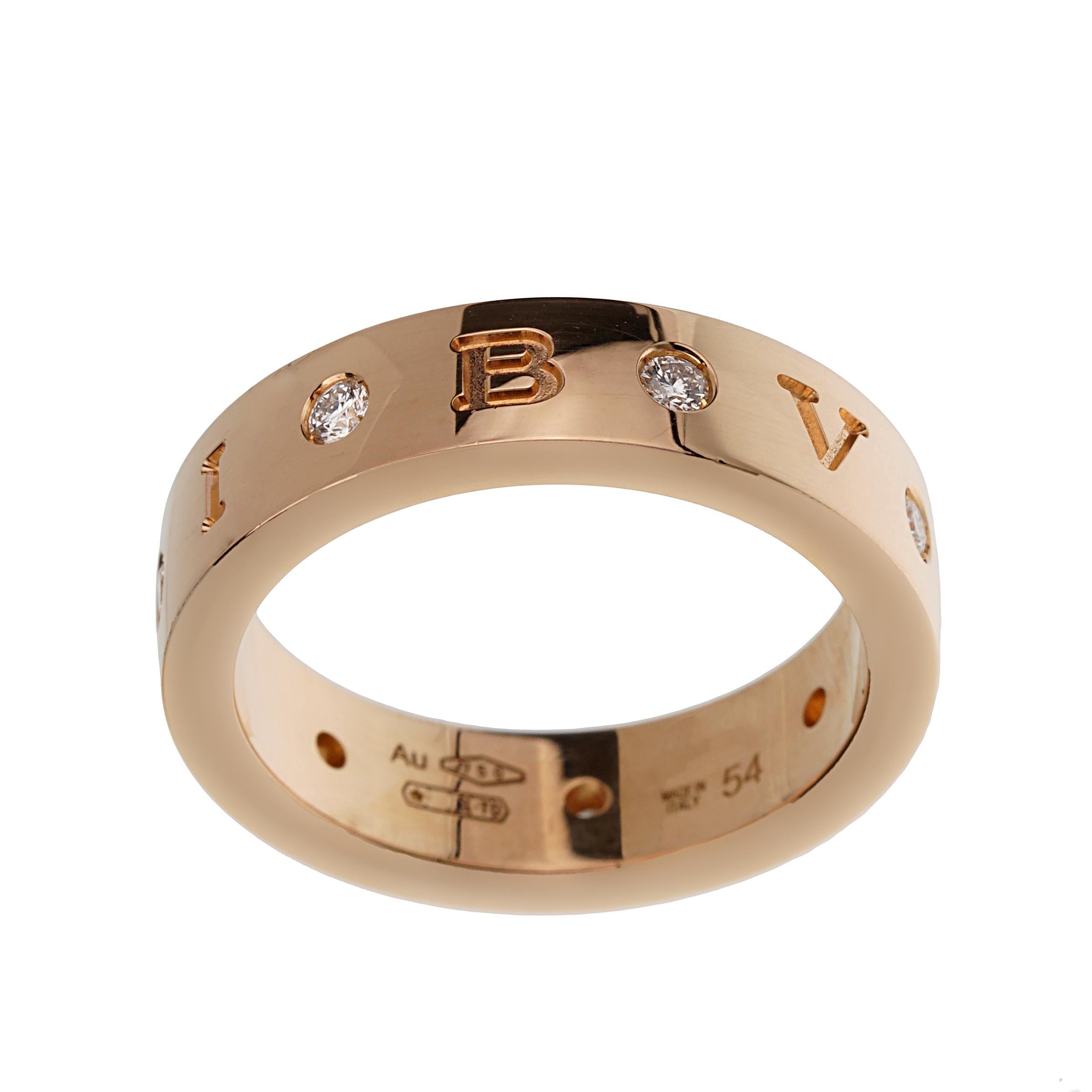 Women's or Men's Bvlgari Roman Sorbet 18k Rose Gold Diamond Band Ring Sz 6 1/2 For Sale