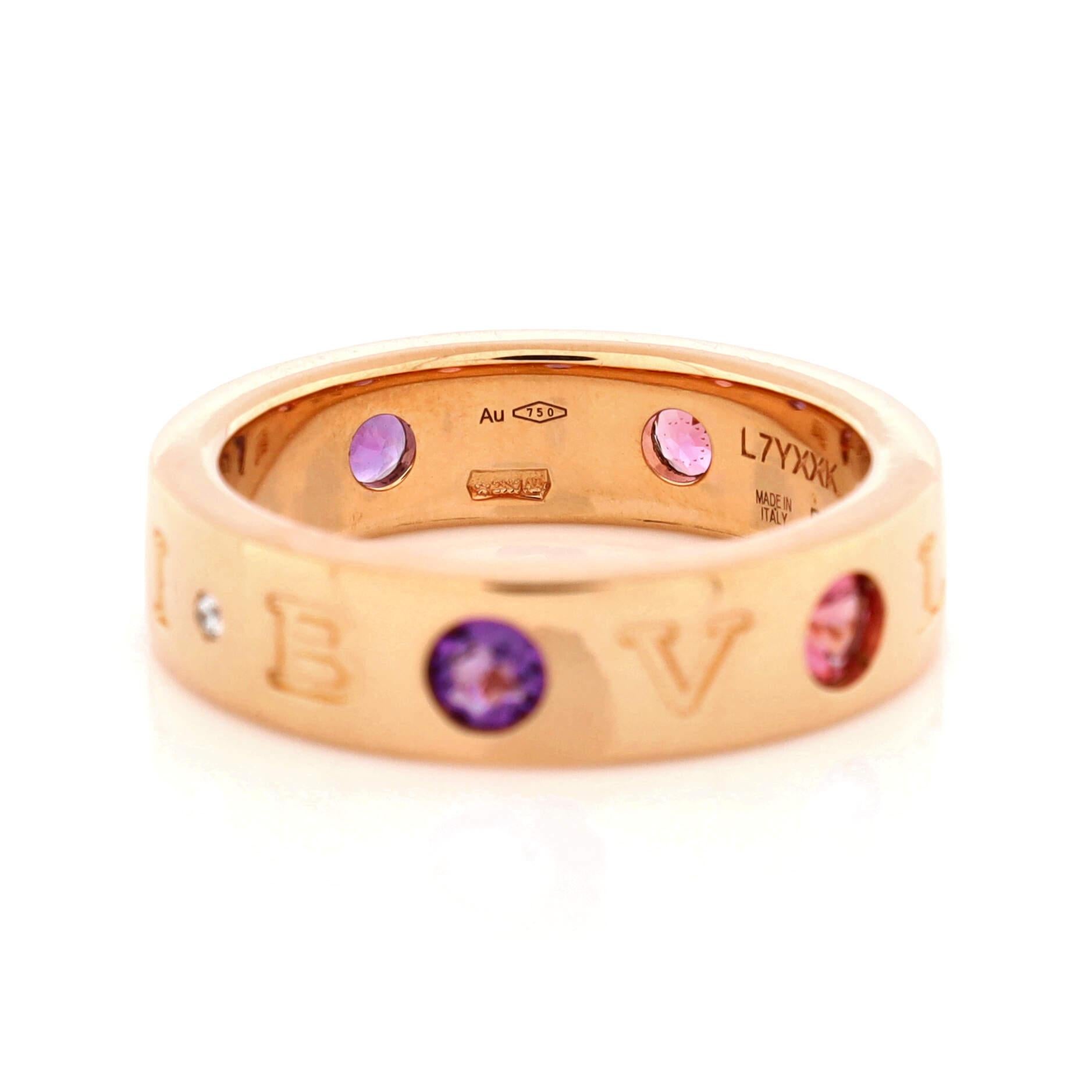 Bvlgari Roman Sorbets Band Ring 18k Rose Gold with Amethysts and Tourmalines In Good Condition In New York, NY