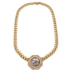 Bvlgari Rome Vintage Alexander The Great Ancient Coin Diamond Gold Necklace