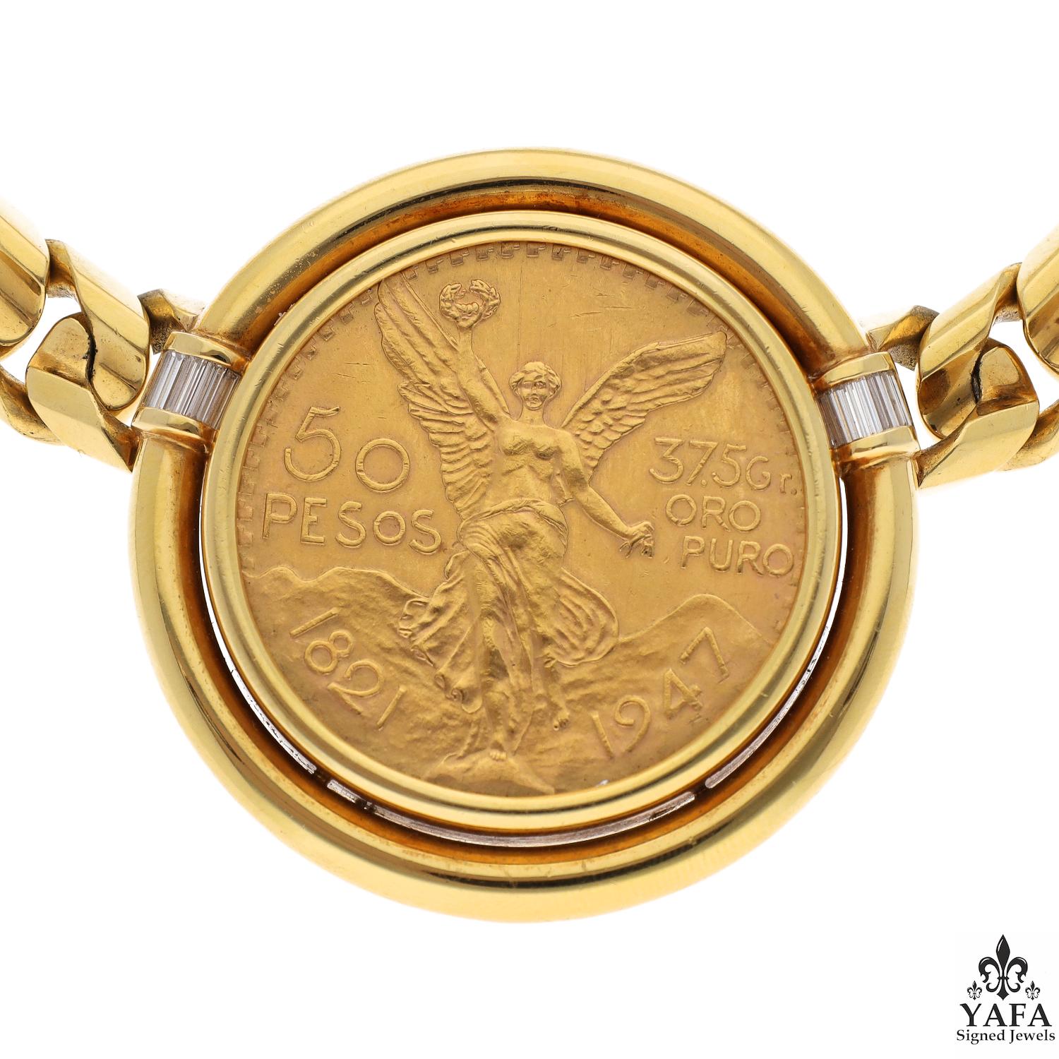 Bvlgari Rome Vintage Coins Of The World Diamond Italian Yellow Gold Necklace From Our Signed Jewels Vintage Collection.

Bulgari Rome a lancé la tendance dans les années 1970 en montant des pièces de monnaie anciennes et modernes dans des bijoux en