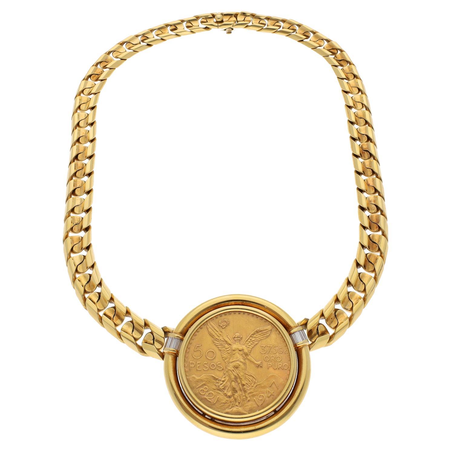 Bvlgari Rome Coins of the World Collier italien en or jaune et diamants en vente