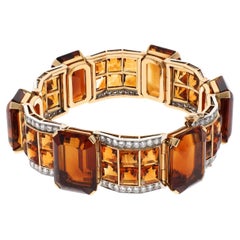Bvlgari Rome Vintage Large Golden Citrine Diamond Gold Cuff Bracelet