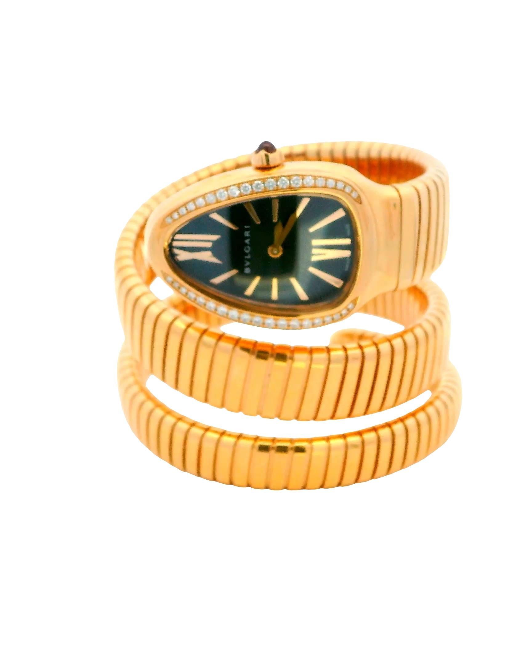 Women's Bvlgari Serpenti Tubogas 18K Rose Gold Diamond Bezel W/Papers For Sale