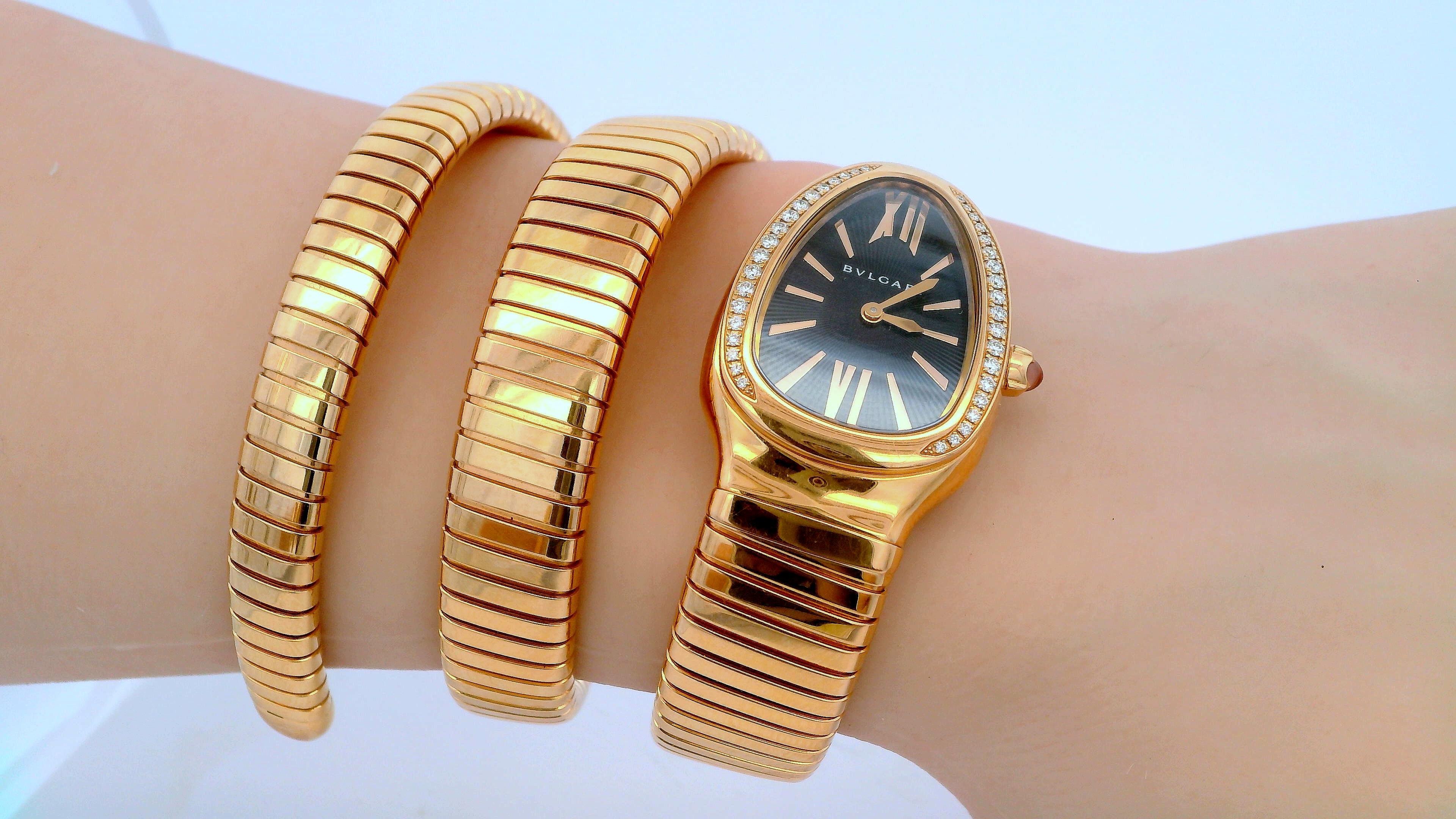 Bvlgari Serpenti Tubogas 18K Rose Gold Diamond Bezel W/Papers For Sale 2
