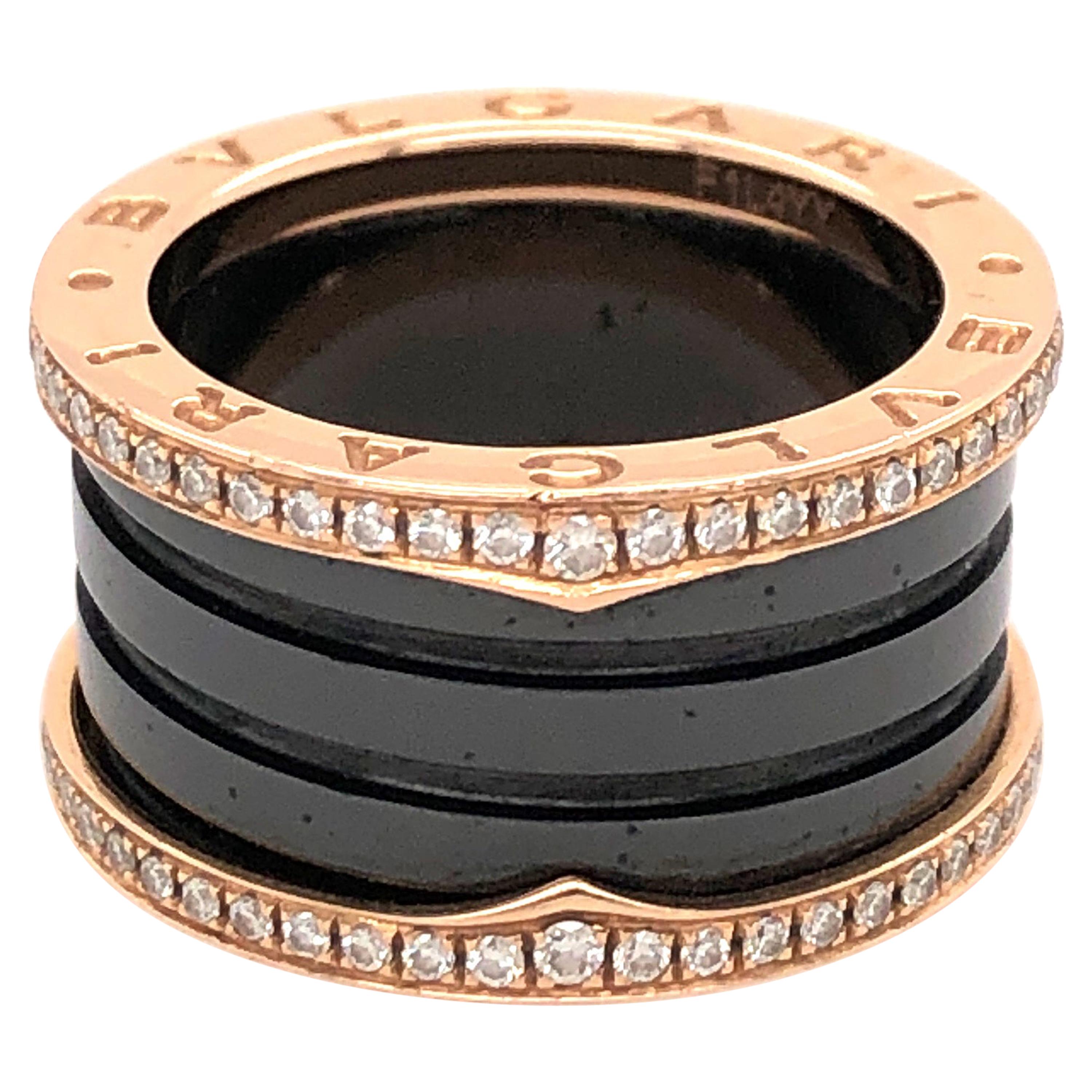Bvlgari Rose Gold Black Ceramic Pavé Diamond Ring