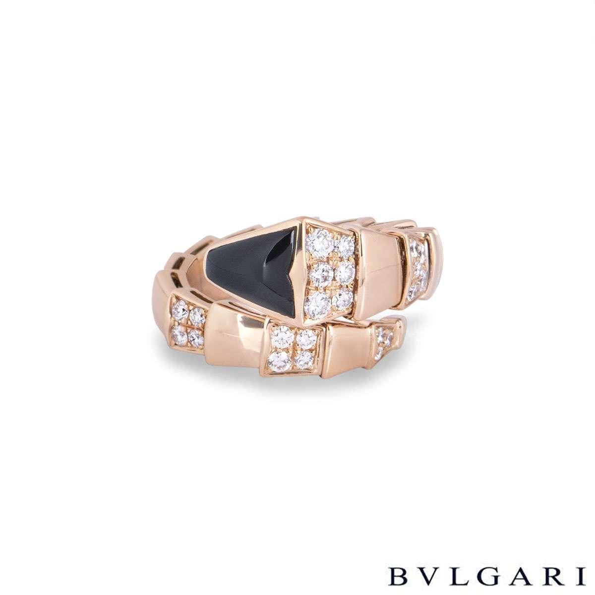 Bvlgari Serpenti-Ring aus Roségold mit Diamant und Onyx (Rundschliff) im Angebot