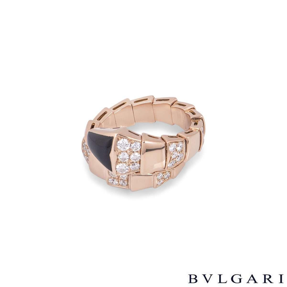 Bvlgari Serpenti-Ring aus Roségold mit Diamant und Onyx im Zustand „Hervorragend“ im Angebot in London, GB
