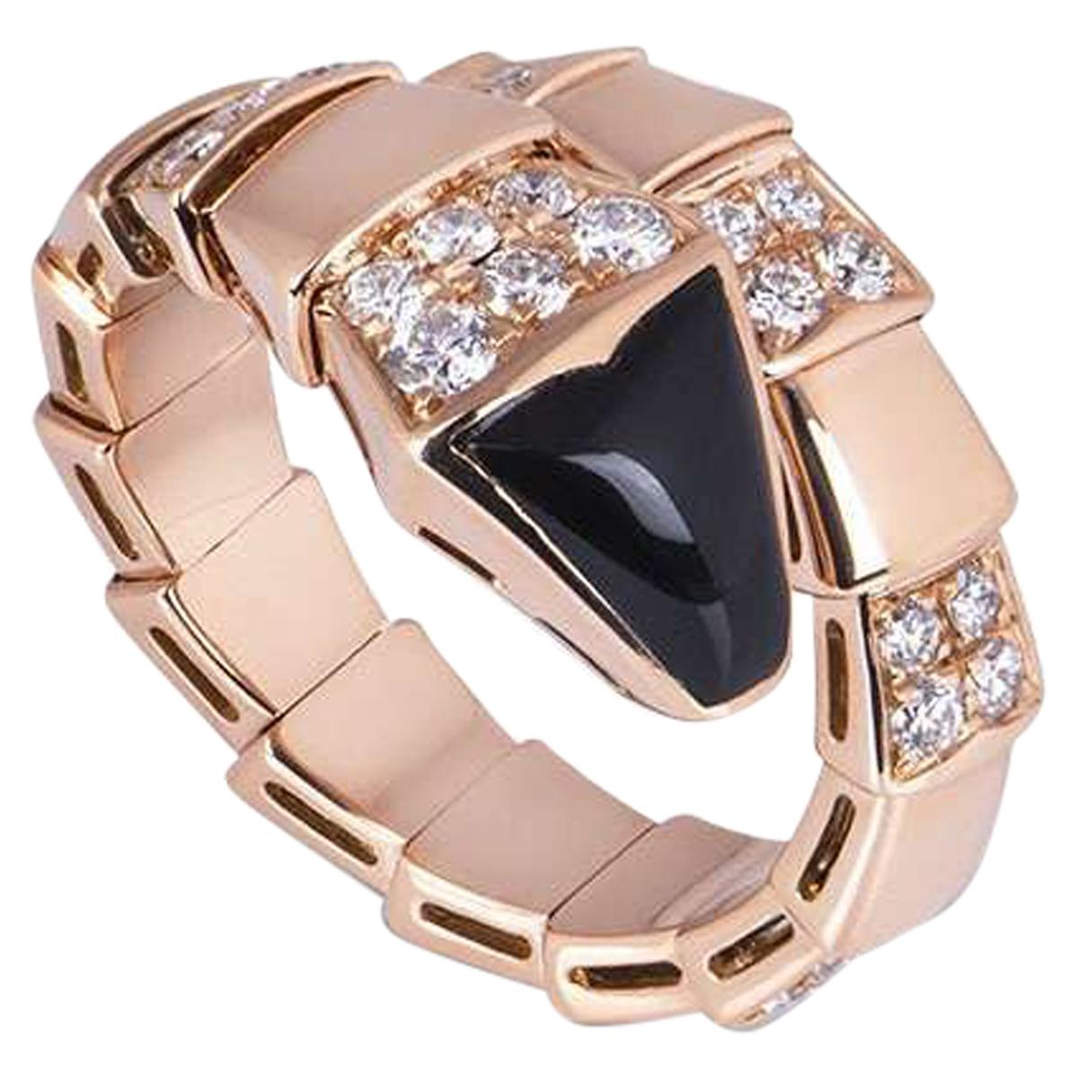 Bvlgari Rose Gold Diamond and Onyx Serpenti Ring