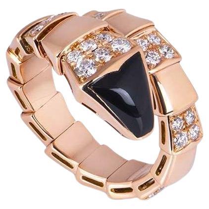Bvlgari Rose Gold Diamond and Onyx Serpenti Ring For Sale