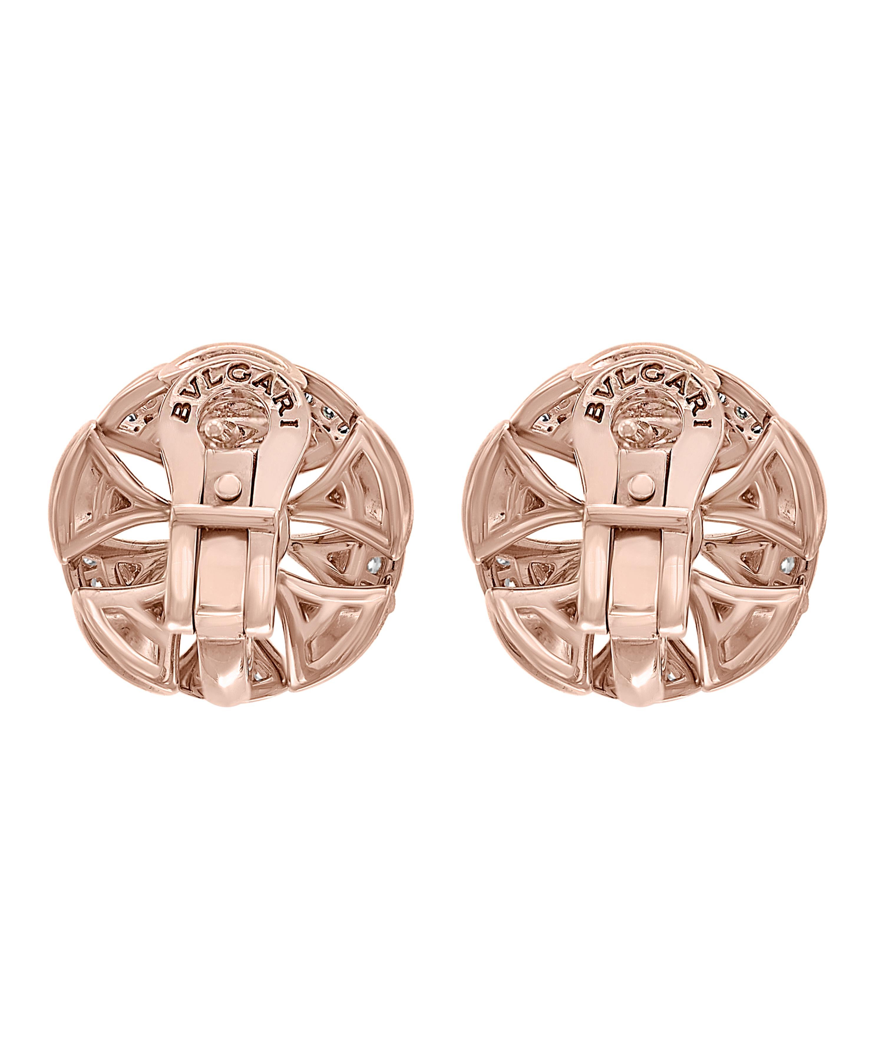 Round Cut Bvlgari Gold and Diamond Divas' Dream Stud Earrings Central and Pavé Diamonds