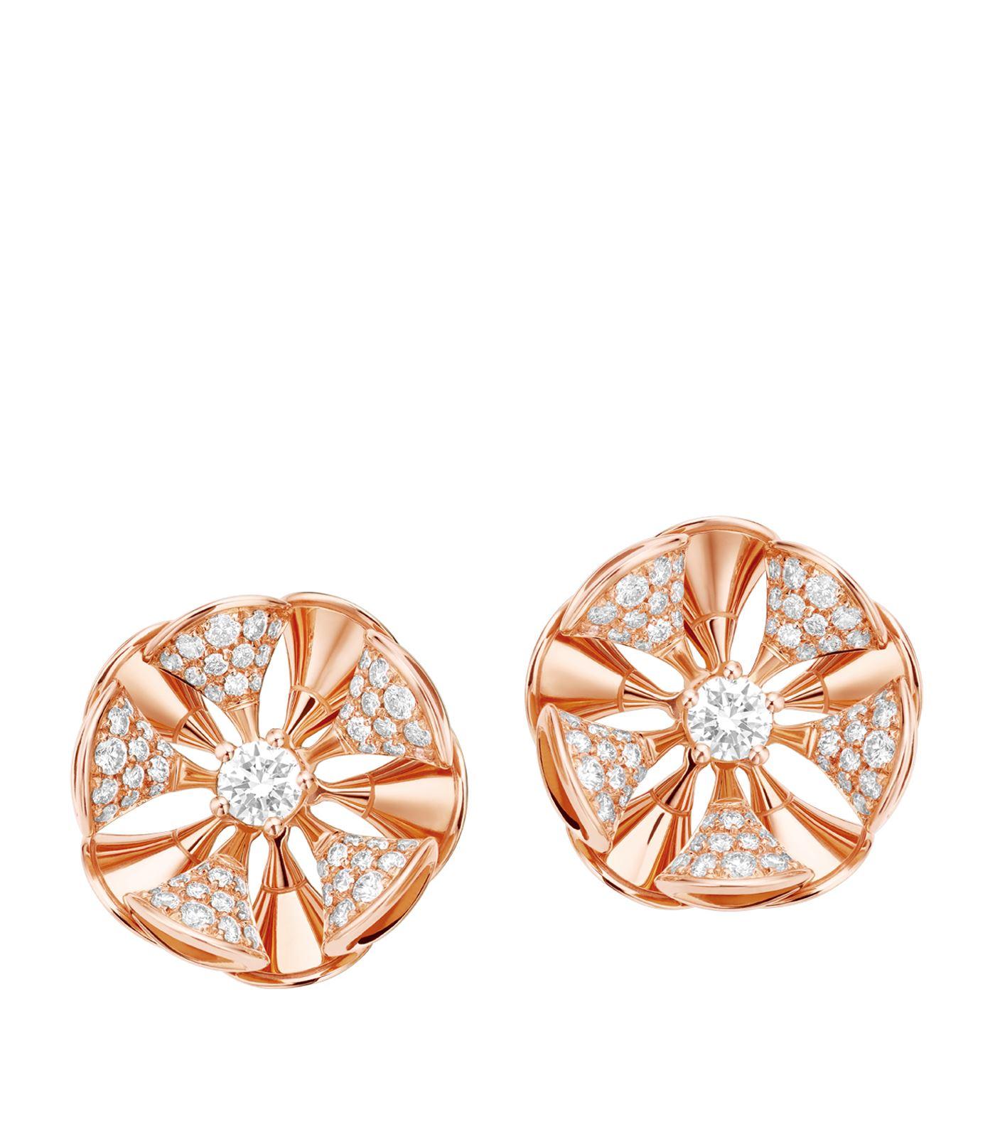 Bvlgari Gold and Diamond Divas' Dream Stud Earrings Central and Pavé Diamonds 3