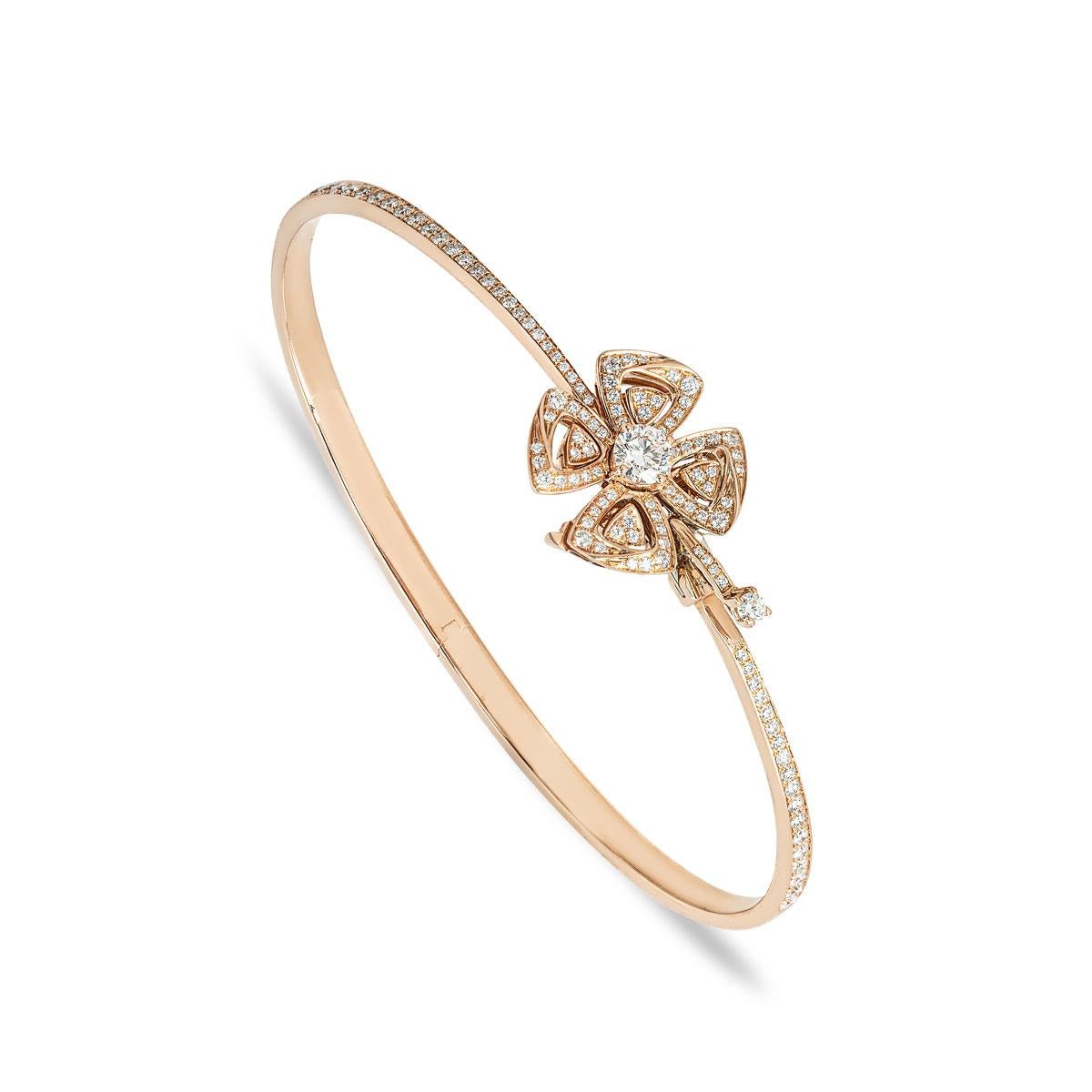 Round Cut Bvlgari Rose Gold Diamond Fiorever Bracelet 356274 For Sale