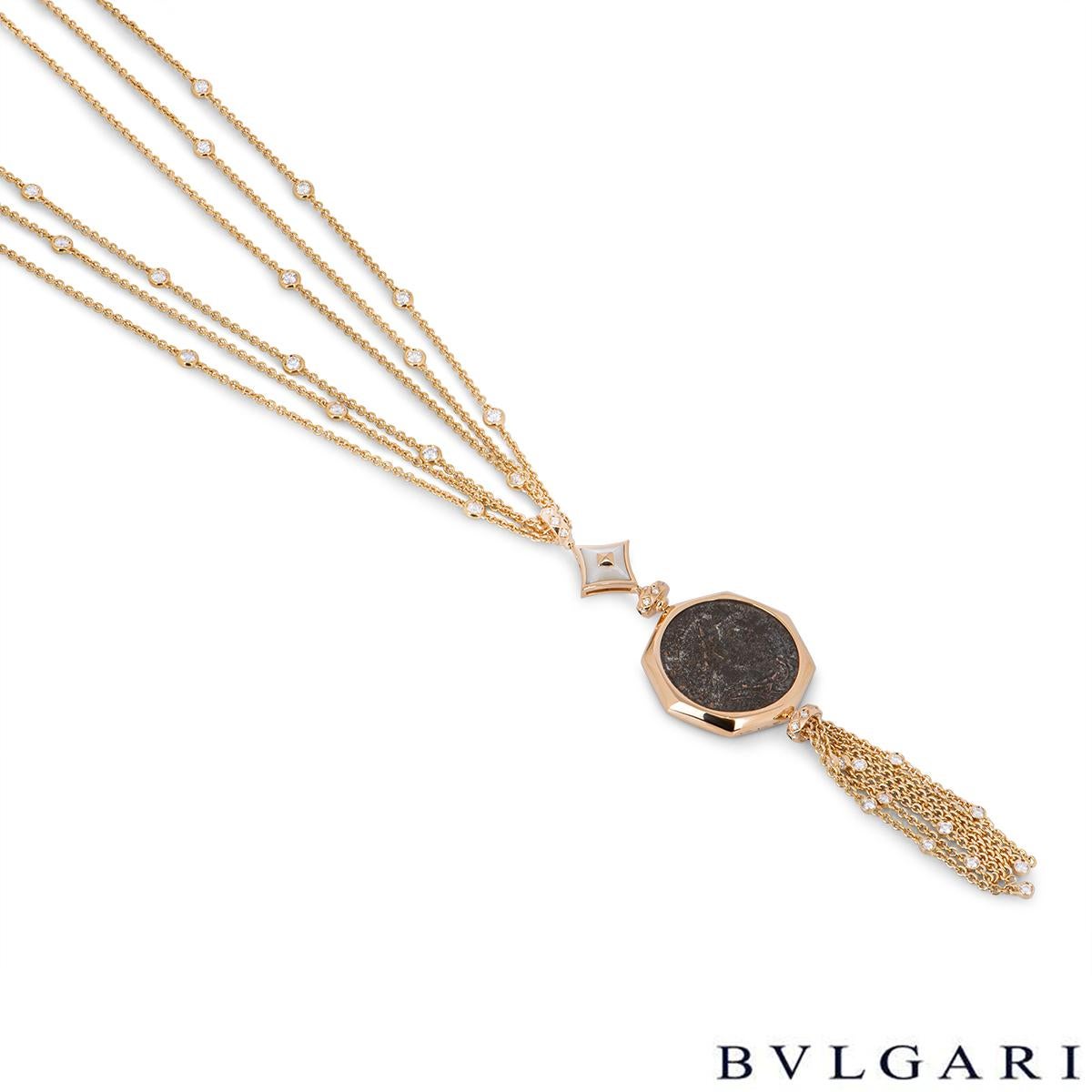 Round Cut Bvlgari Rose Gold Diamond & Mother of Pearl Monete Necklace