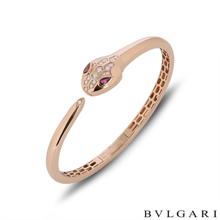Brilliant Cut Bvlgari Rose Gold Diamond & Rubellite Serpenti Bracelet