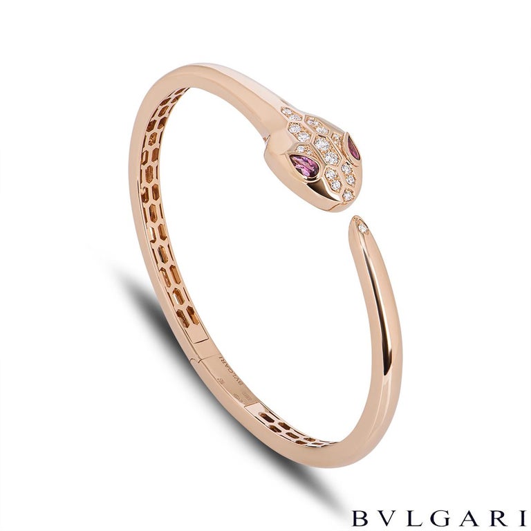 Bvlgari Rose Gold Diamond & Rubellite Serpenti Bracelet In Excellent Condition In London, GB