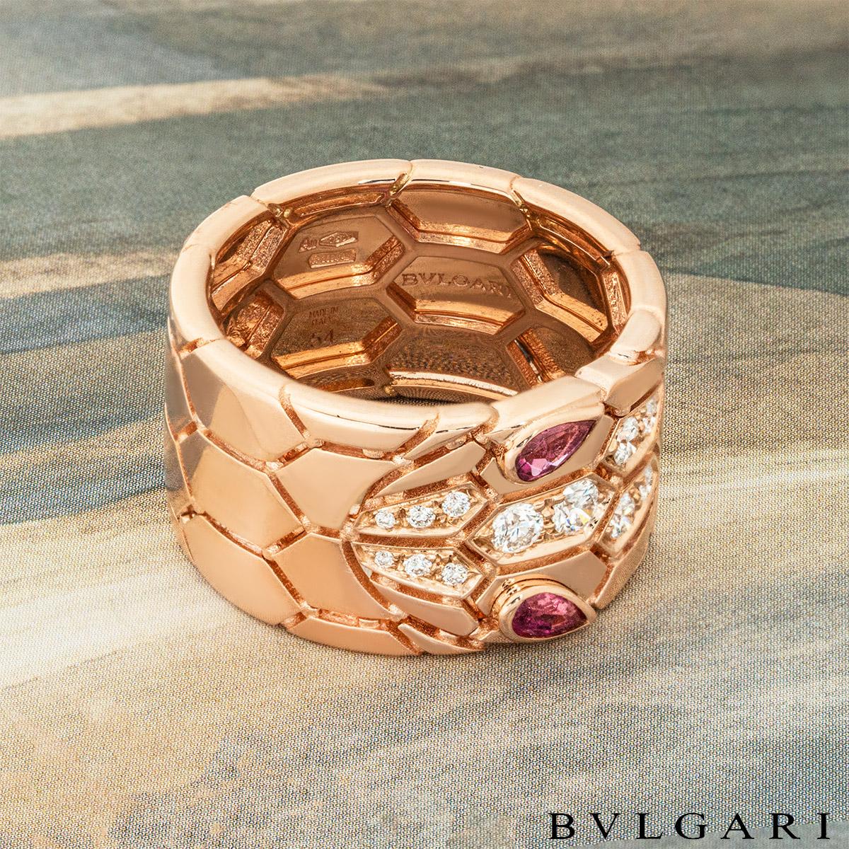 Women's or Men's Bvlgari Rose Gold Diamond Serpenti Seduttori Ring 352736 For Sale