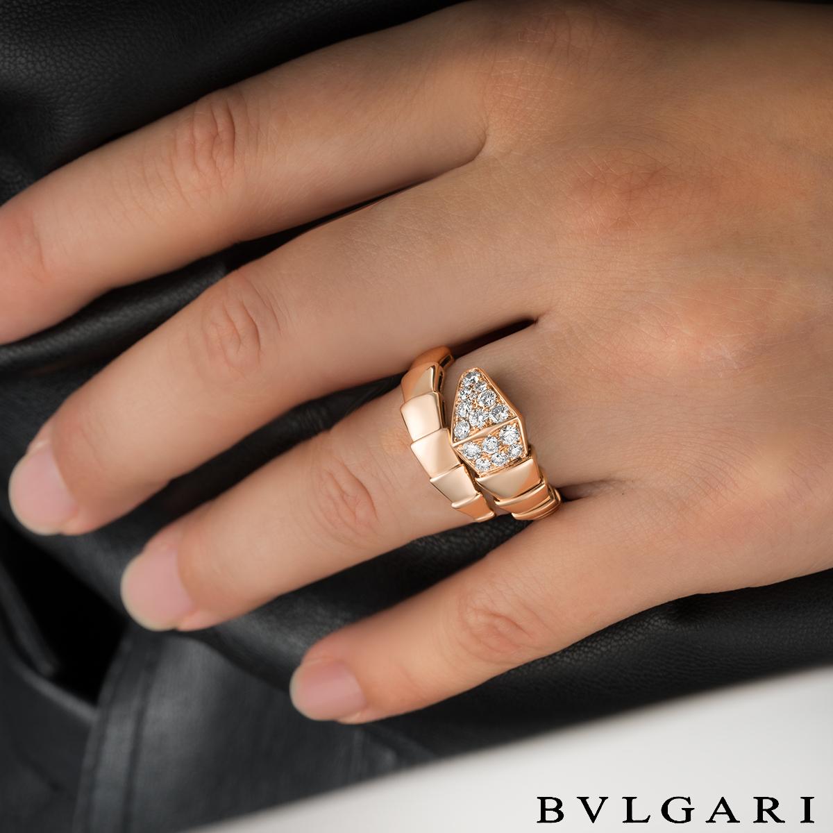 Round Cut Bvlgari Rose Gold Diamond Serpenti Viper Ring 345217