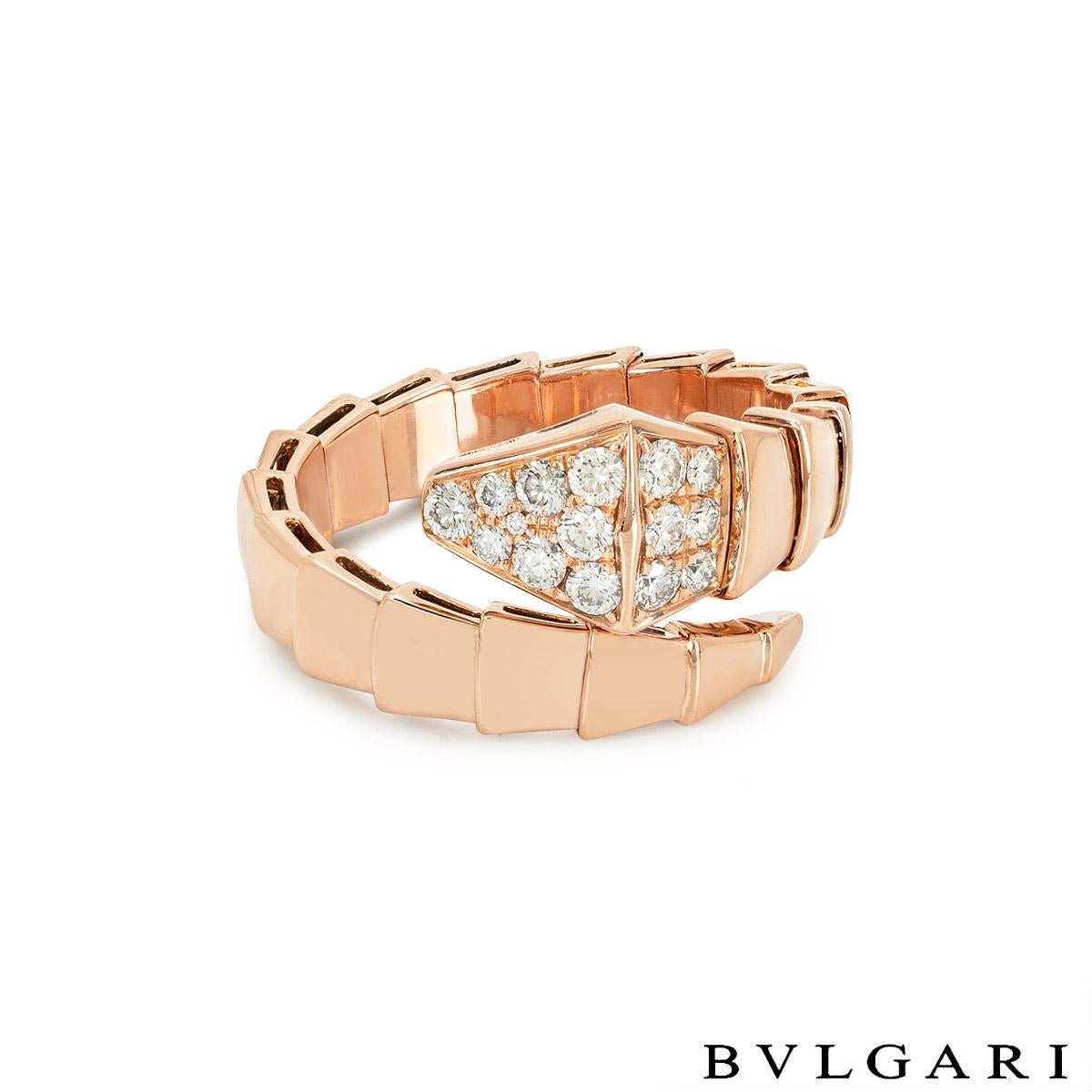 Round Cut Bvlgari Rose Gold Diamond Serpenti Viper Ring 345219