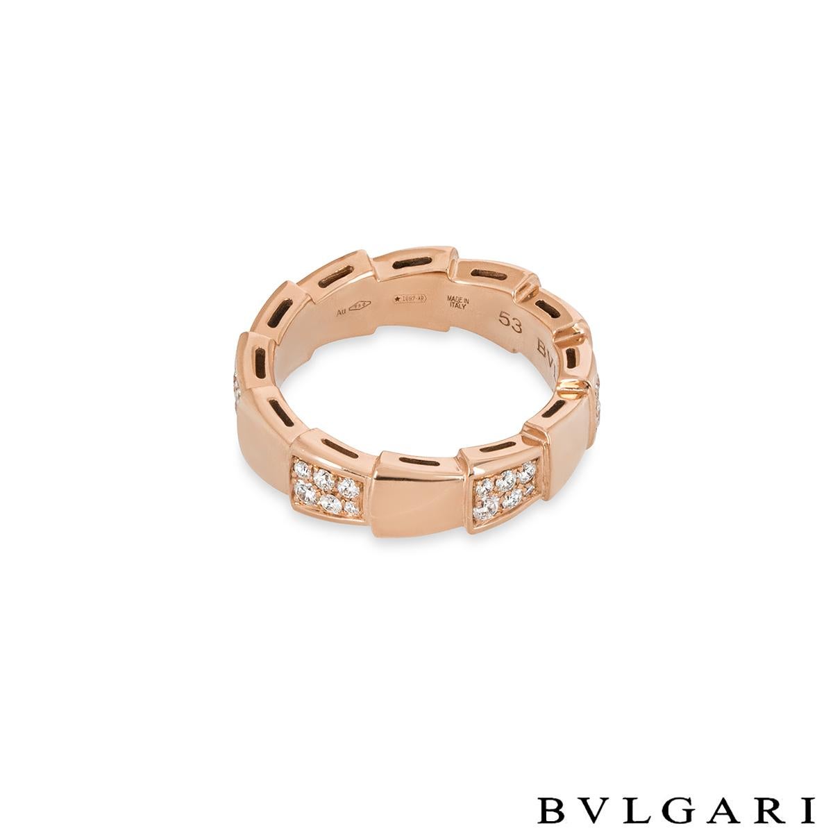 Round Cut Bvlgari Rose Gold Diamond Serpenti Viper Ring