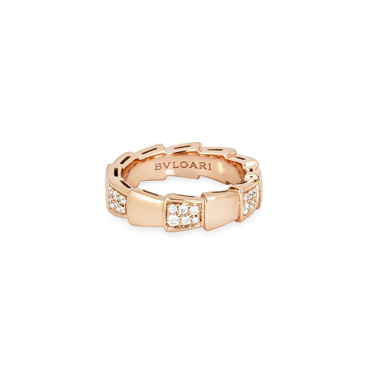 Round Cut Bvlgari Rose Gold Diamond Serpenti Viper Ring Size 55 353288 For Sale