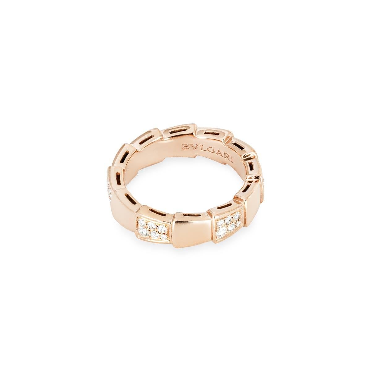 Bvlgari Rose Gold Diamond Serpenti Viper Ring Size 55 353288 In Excellent Condition For Sale In London, GB