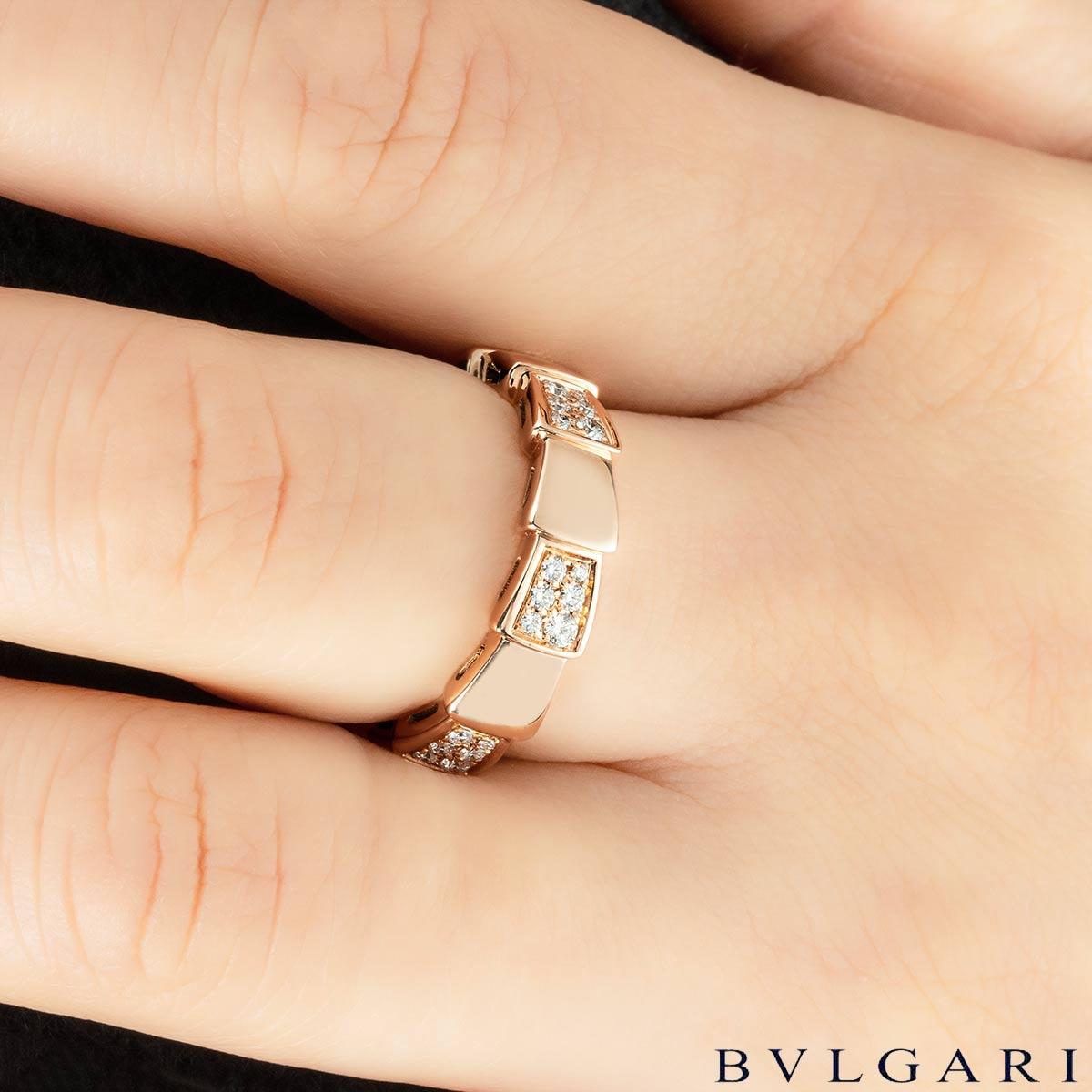Women's Bvlgari Rose Gold Diamond Serpenti Viper Ring Size 55 353288 For Sale