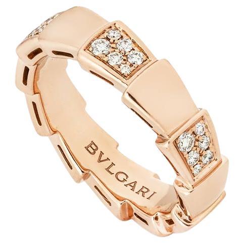 Bvlgari Rose Gold Diamond Serpenti Viper Ring Size 55 353288