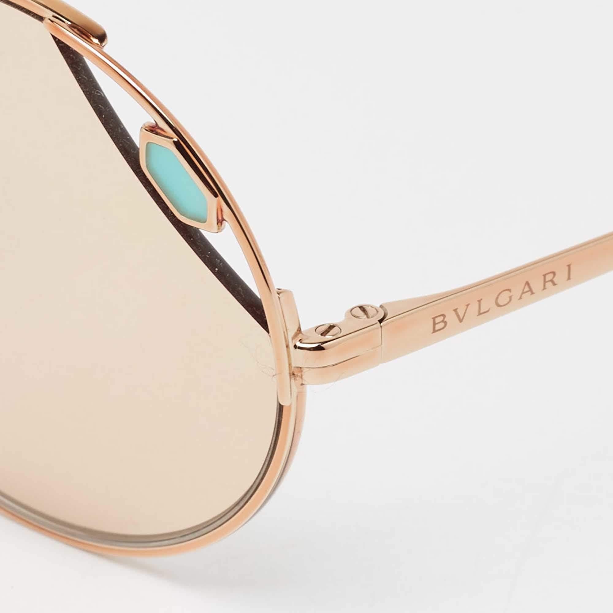 Bvlgari Rose Gold Mirrored BV 6159 Round Sunglasses In Excellent Condition For Sale In Dubai, Al Qouz 2