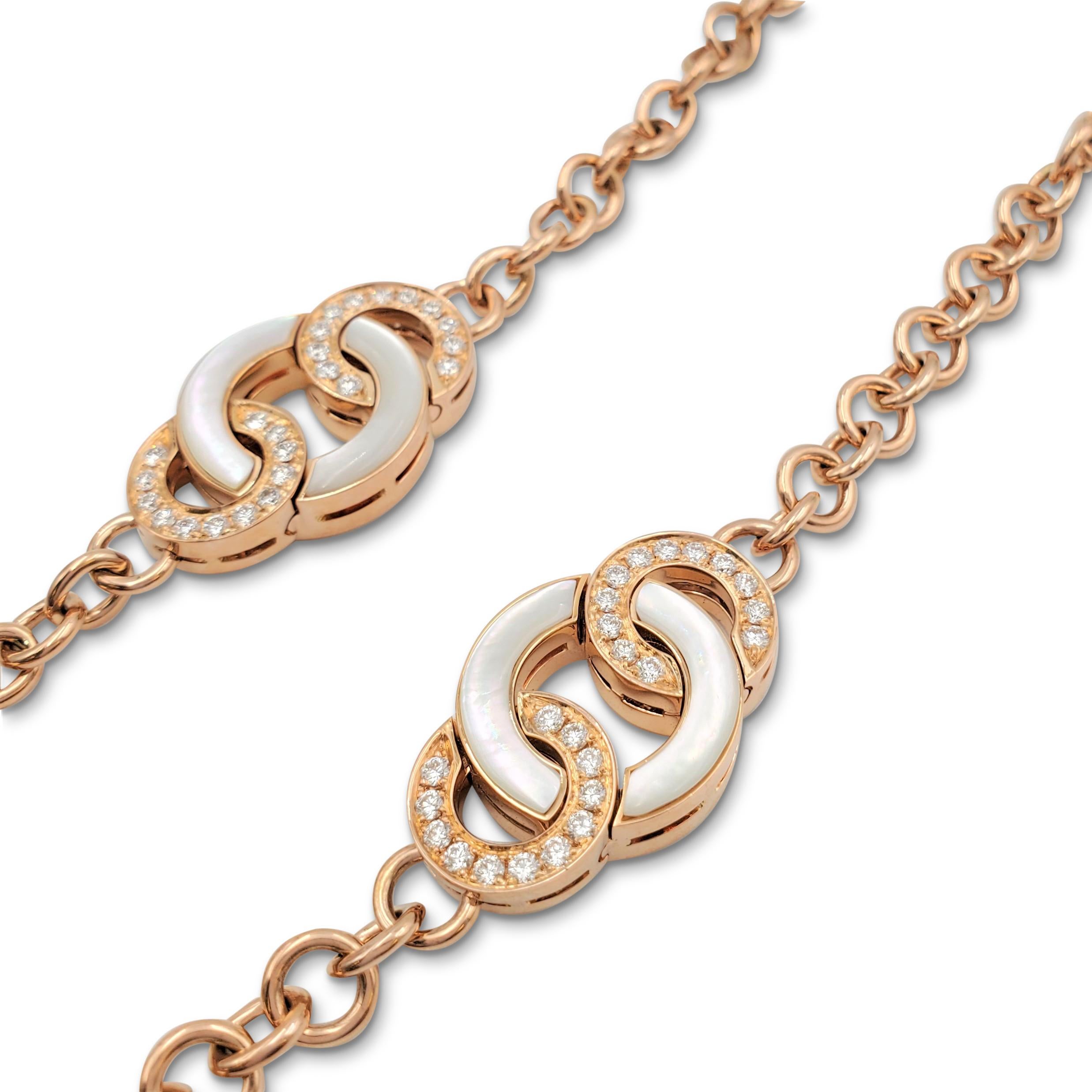 Round Cut Bvlgari Rose Gold Mother of Pearl and Diamond Link Necklace