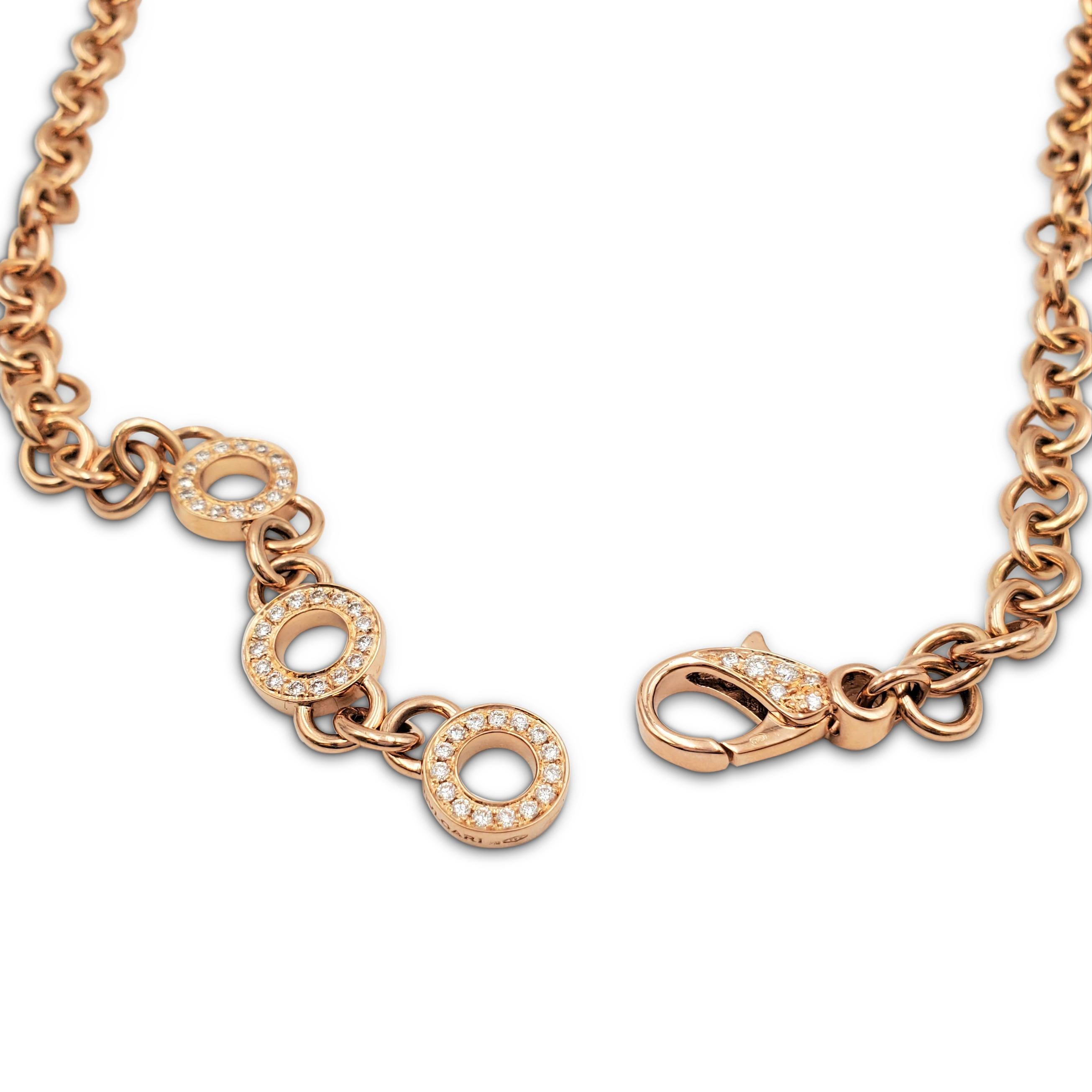 Bvlgari Rose Gold Mother of Pearl and Diamond Link Necklace In Excellent Condition In New York, NY