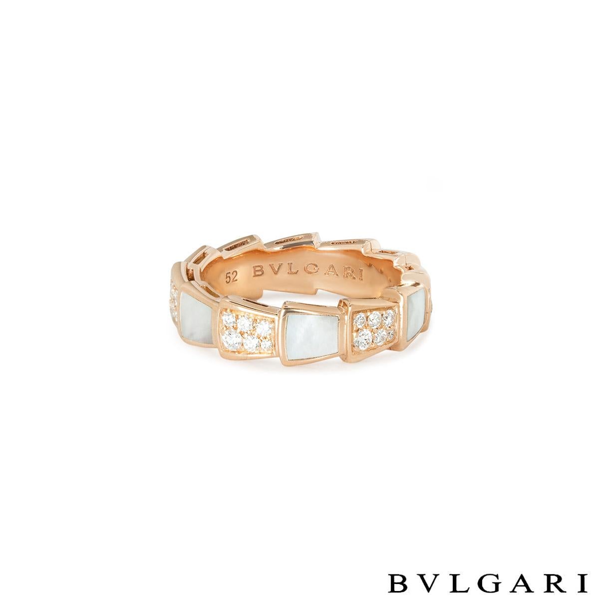 Round Cut Bvlgari Rose Gold Mother of Pearl & Diamond Serpenti Viper Ring 353239