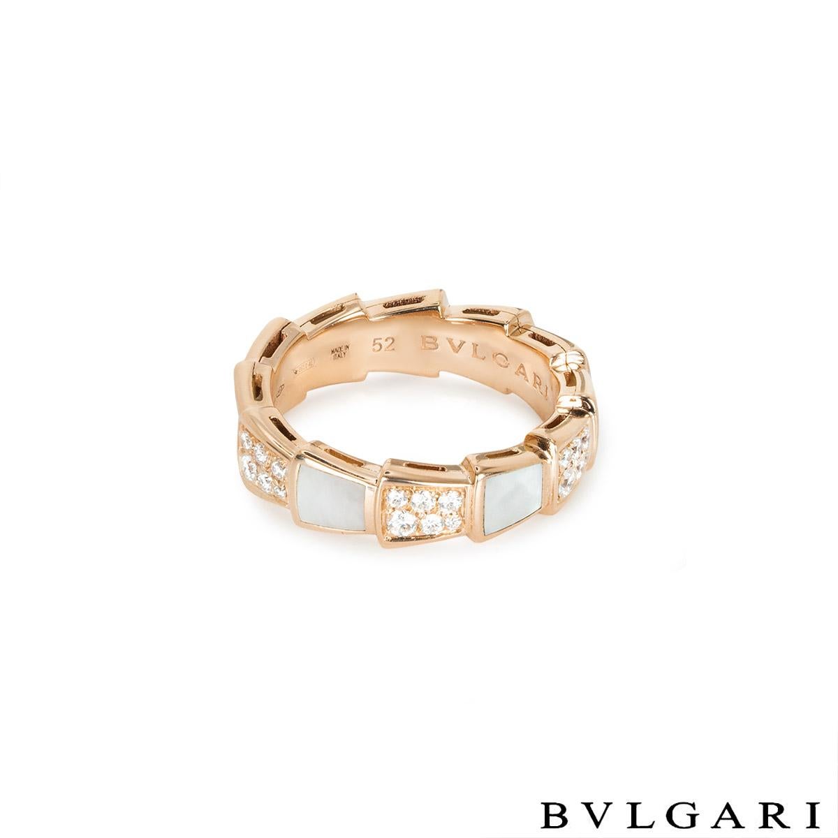 Bvlgari Rose Gold Mother of Pearl & Diamond Serpenti Viper Ring 353239 In Excellent Condition In Mayfair, London, London