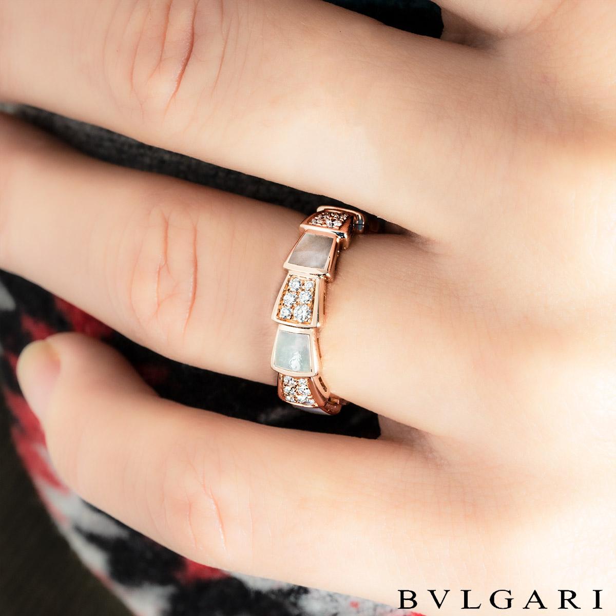 Bvlgari Rose Gold Mother of Pearl & Diamond Serpenti Viper Ring 353239 1