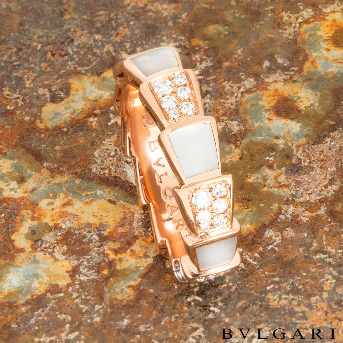 Bvlgari Rose Gold Mother of Pearl & Diamond Serpenti Viper Ring 353239 2