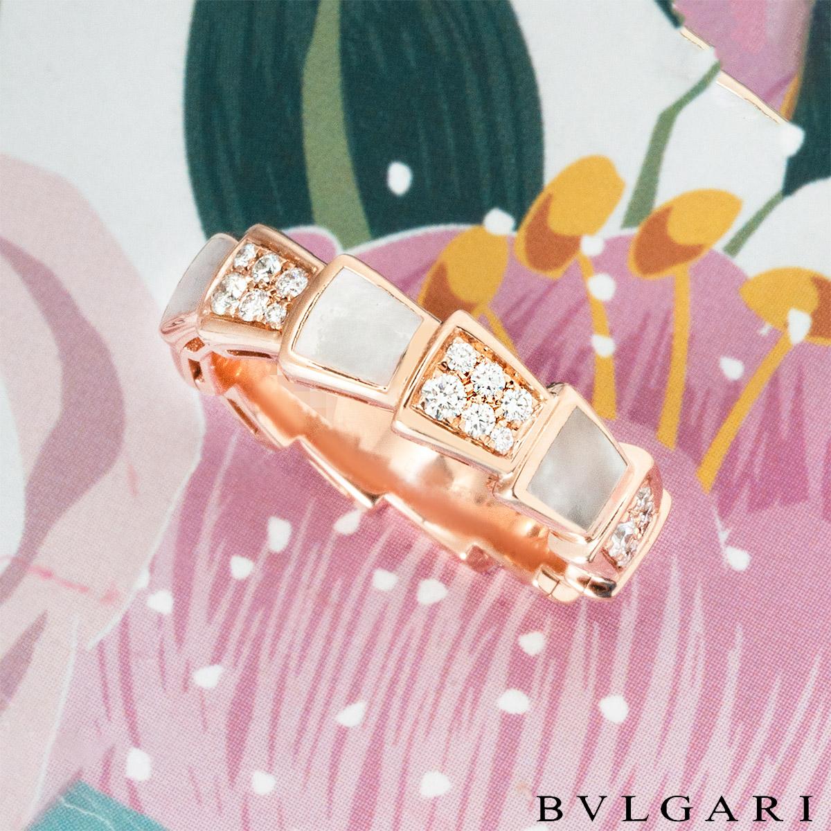 Bvlgari Rose Gold Mother of Pearl & Diamond Serpenti Viper Ring 353239 3