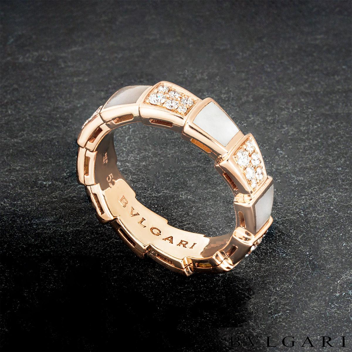 Bvlgari Rose Gold Mother of Pearl & Diamond Serpenti Viper Ring 353239 4