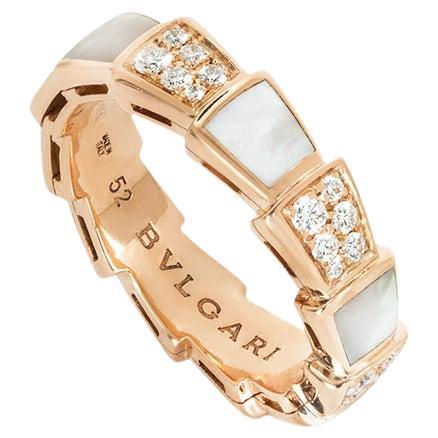 Bvlgari Rose Gold Mother of Pearl 
Diamond Serpenti Viper Ring 353239