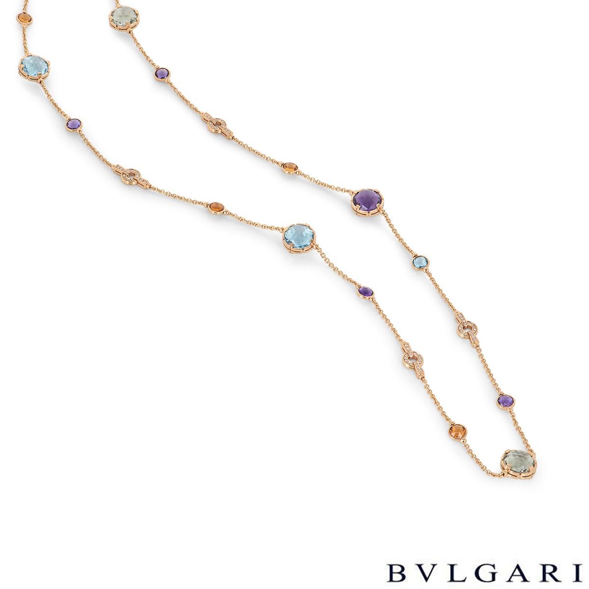 Bvlgari Rose Gold Parentesi Cocktail Diamond & Multi-Gem Necklace 344852 In Excellent Condition In London, GB