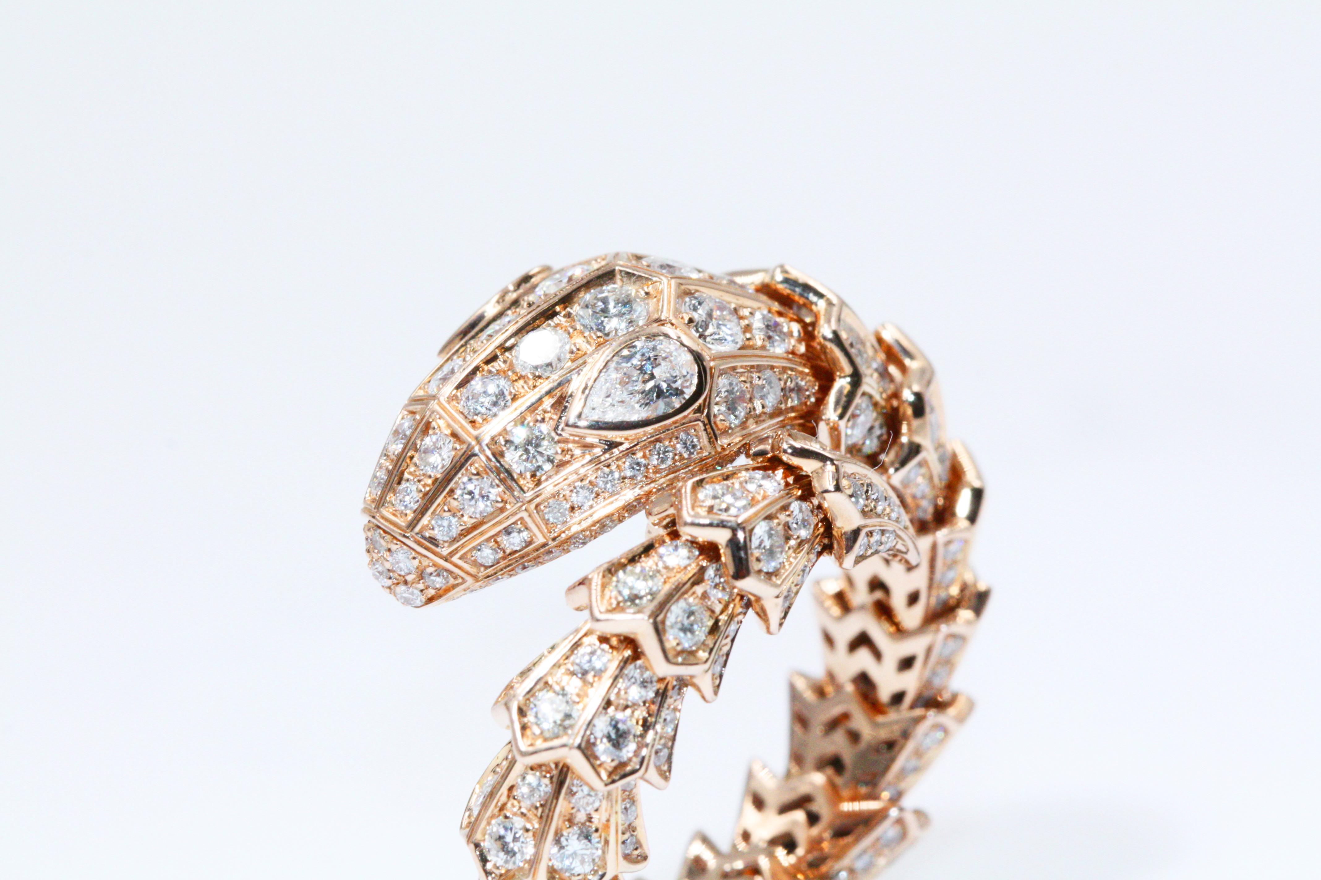 Women's Bvlgari Rose Gold Serpenti 18 Carat Diamond Ring For Sale