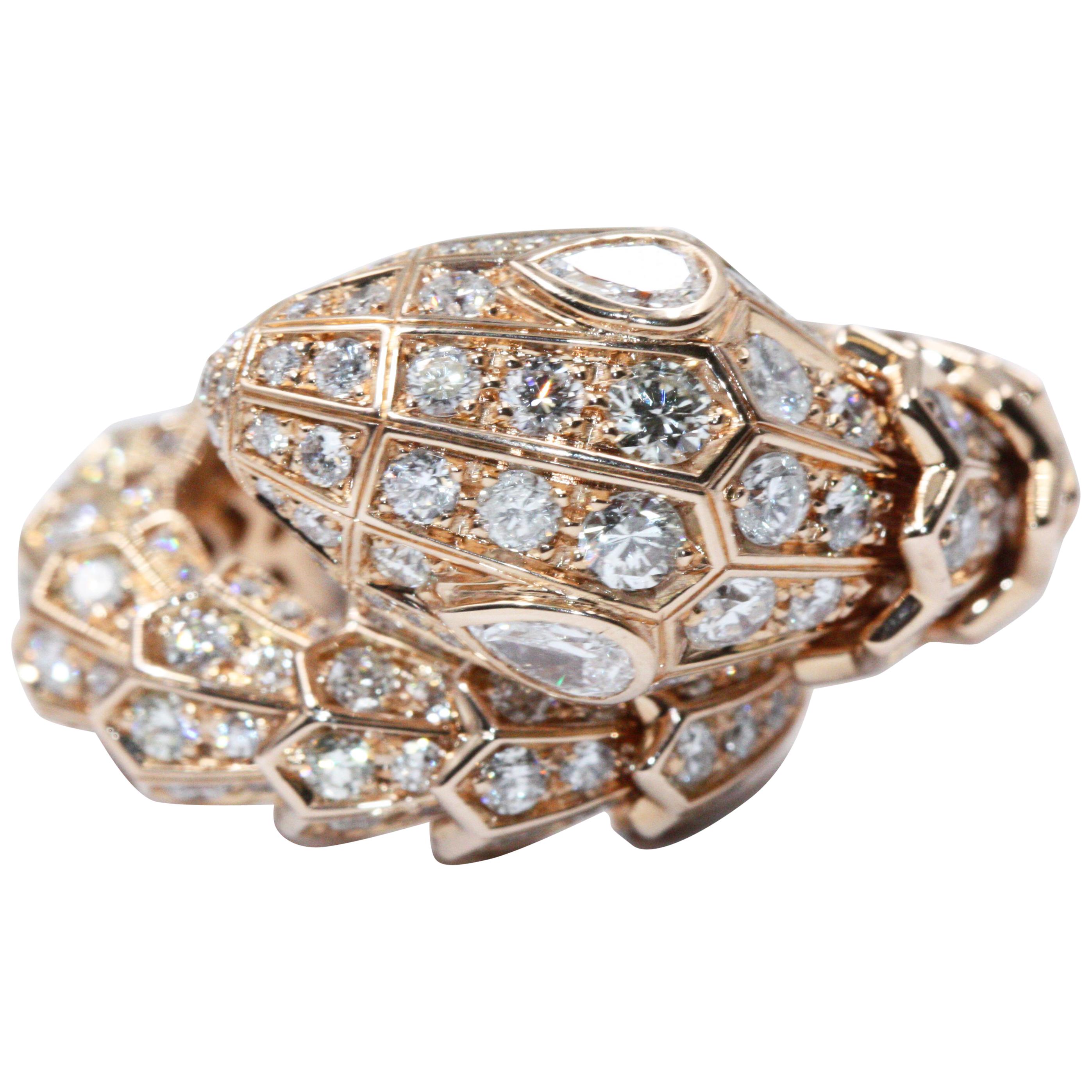 Bvlgari Rose Gold Serpenti 18 Carat Diamond Ring For Sale