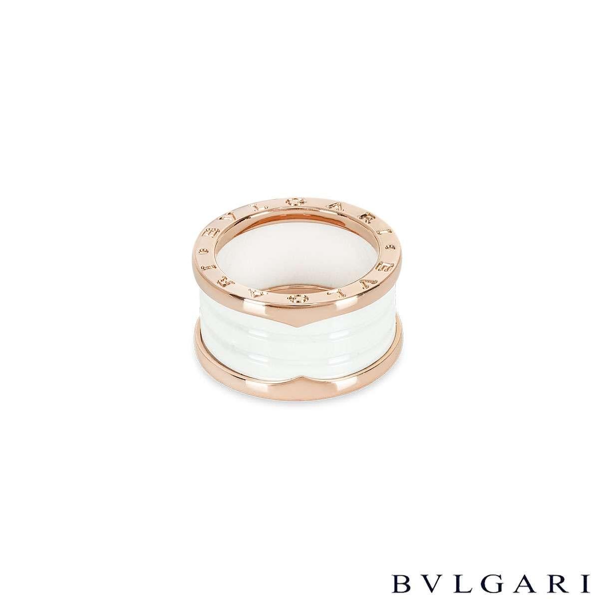 Bvlgari Rose Gold & White Ceramic B.Zero1 Size 54 Ring 345831 In Excellent Condition For Sale In London, GB