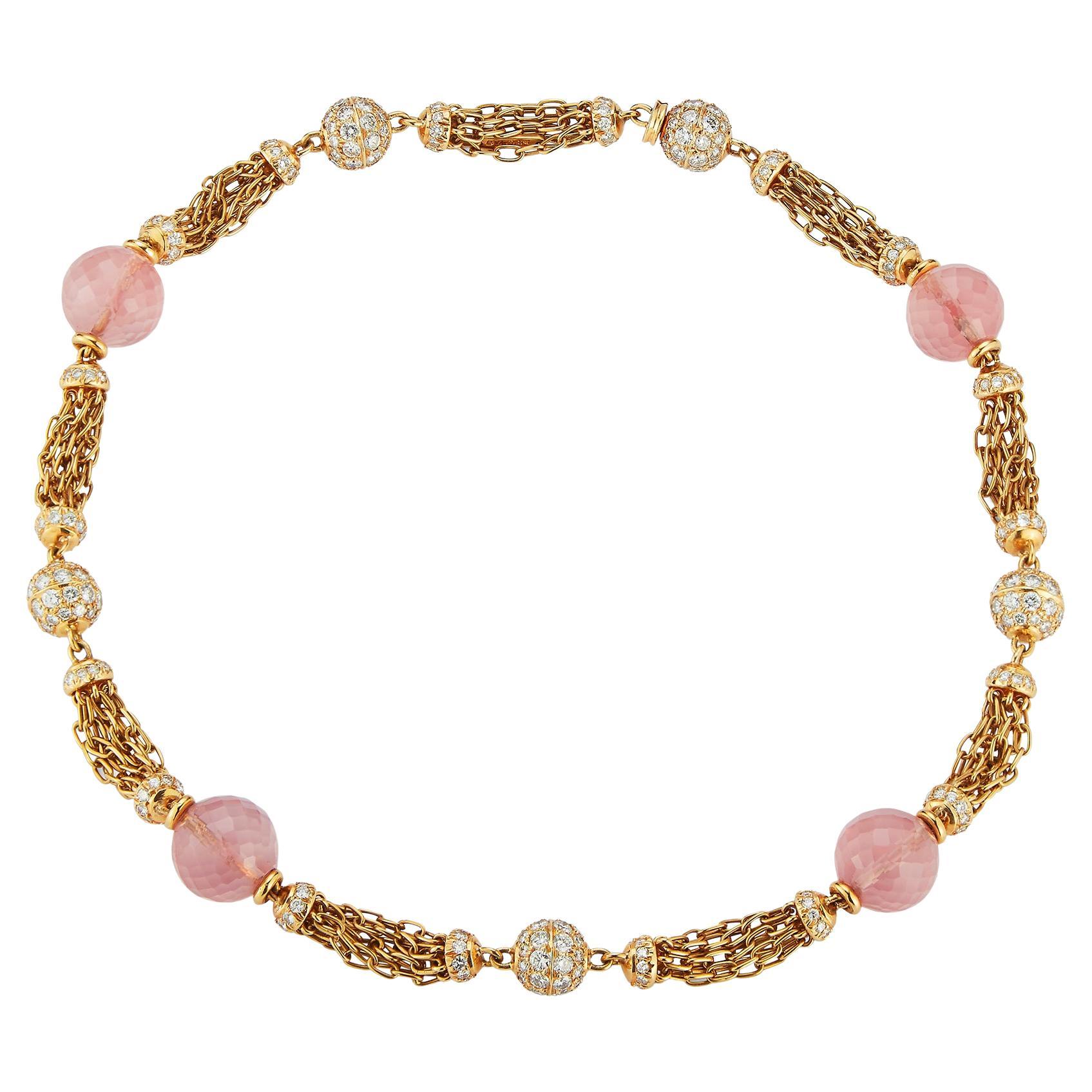 Bvlgari Rose Quartz & Diamond Necklace For Sale