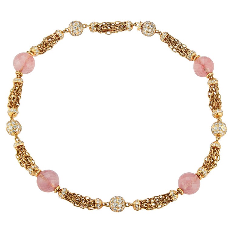 Bvlgari Rose Quartz and Diamond Necklace For Sale at 1stDibs